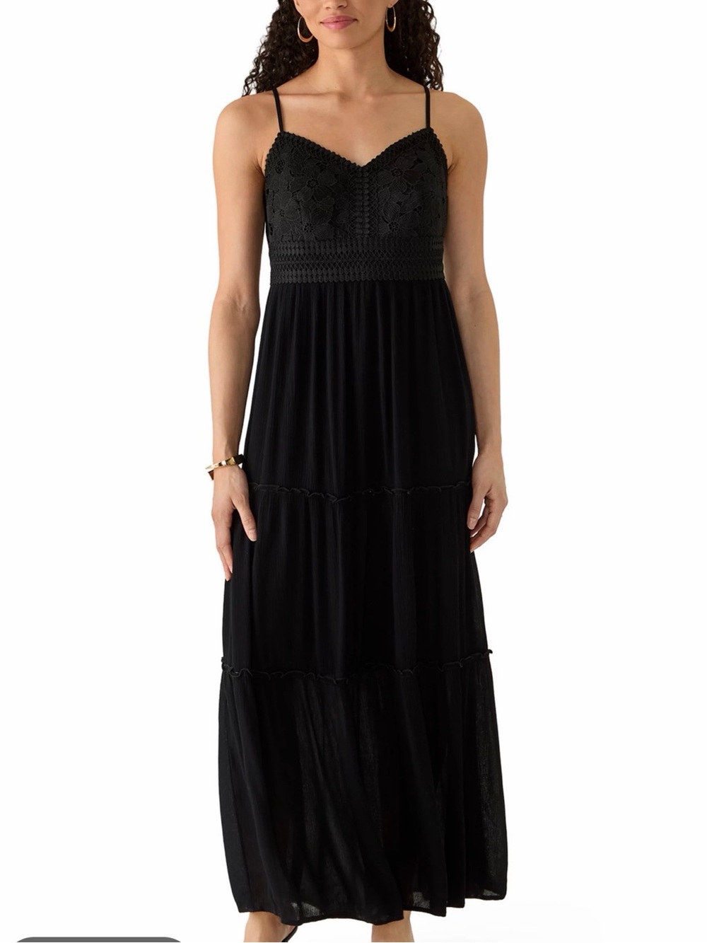 Ultra Flirt black lace maxi dress. Peasant style with cami straps size large